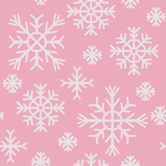 Naklejka na ściany i meble Seamless abstract pattern with snowflakes. Beige, pink colors. Christmas, New Year. Ornament. Designs for textile fabrics, wrapping paper, background, wallpaper, cover.