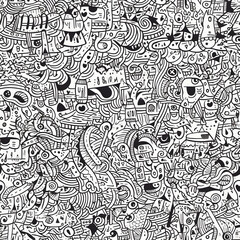 seamless abstract cartoon black and white doodles texture pattern
