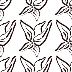 Seamless abstract floral pattern. Black, white. Illustration. Botanical texture. Flowers texture. Design for textile fabrics, wrapping paper, background, wallpaper, cover.