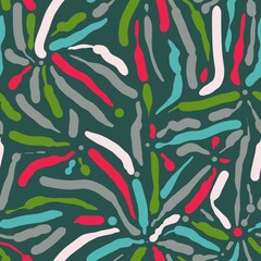Seamless abstract textured pattern. Simple background. Green, blue, red, pink, grey. Digital brush strokes background. Design for textile fabrics, wrapping paper, background, wallpaper, cover.