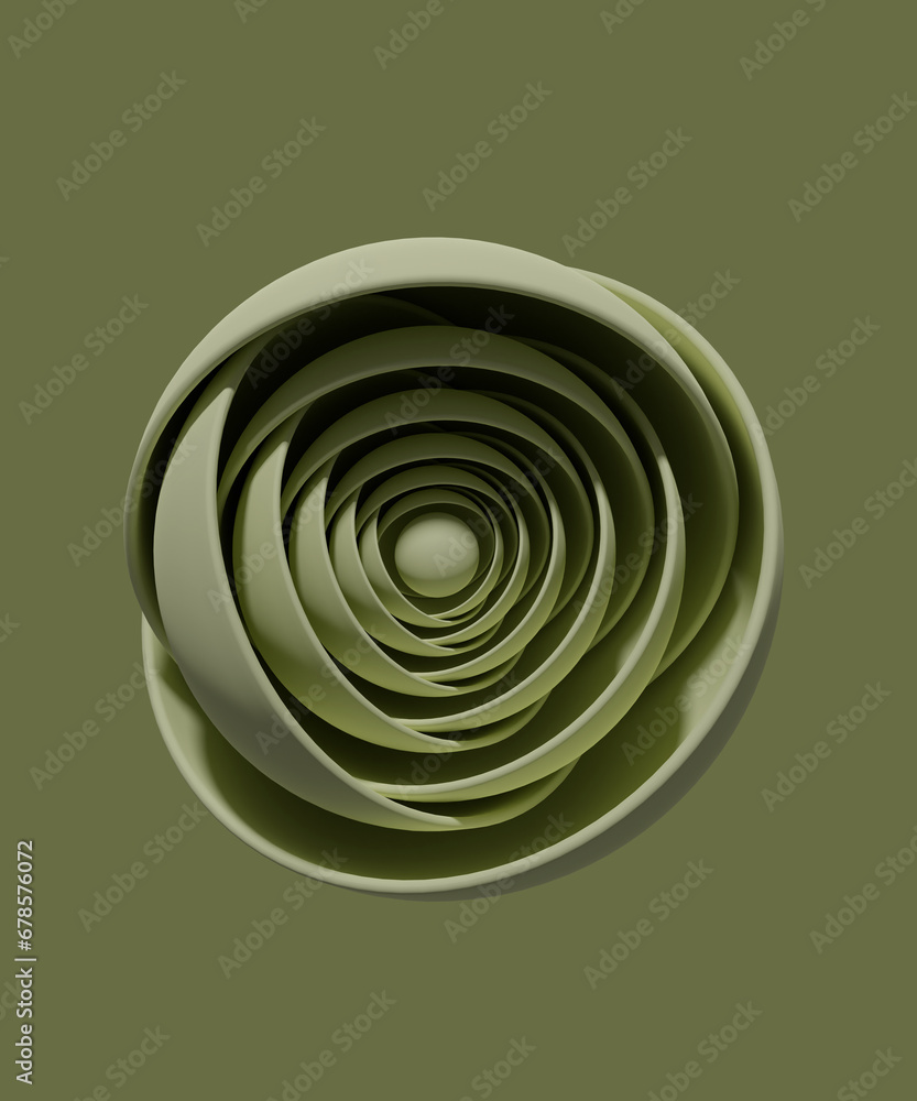 Poster abstract complex multi-layered figure. smooth round spherical shape. green olive monochrome backgrou
