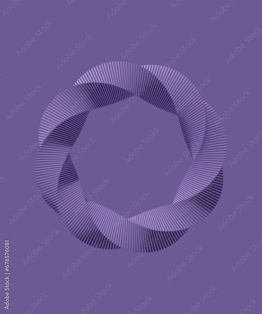 Poster abstract twisted complex figure. smooth round wavy shape. purple monochrome background. 3d rendering