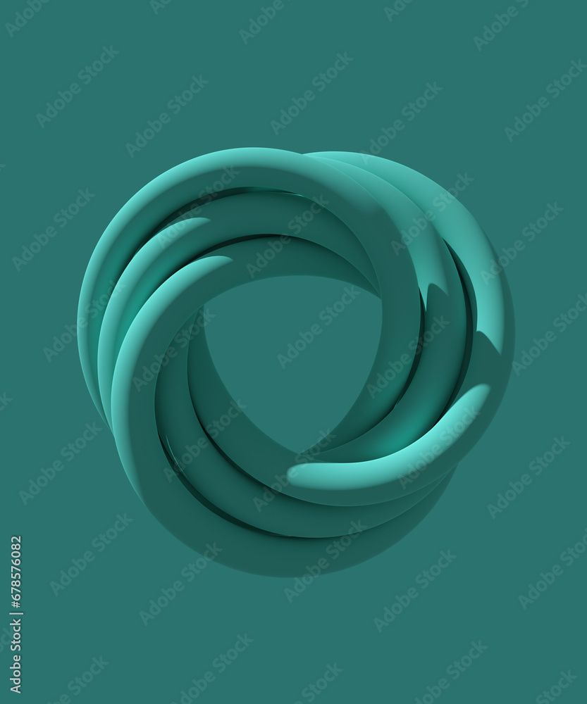 Aufkleber abstract twisted figure. smooth round wavy interlaced shape. green monochrome background. 3d renderi