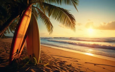 Foto op Plexiglas Surfboard on the beach.morning time. © candyhalls