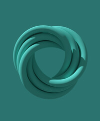 Abstract twisted figure. Smooth round wavy interlaced shape. Green monochrome background. 3D rendering