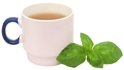 Fresh basil leaves with herbal tea
