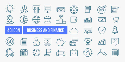 Finance and business line icons collection. Big UI icon set in a flat design. Thin outline icons pack. Vector illustration