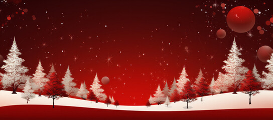 A Festive Winter Wonderland: Red and White Christmas Scene with Majestic Trees