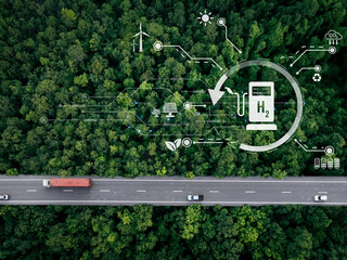 Green hydrogen. Sustainable renewable energy. Hydrogen Fuel cell vehicle. Zero emission car. Future...
