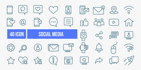 Social media line icons collection. Big UI icon set in a flat design. Thin outline icons pack. Vector illustration