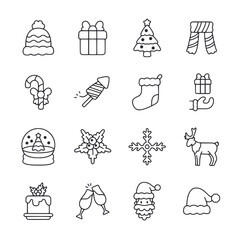 Set of christmas icon for web mobile app simple line basic design