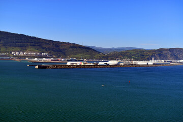 Port of Bilbao seen from Getxo. Basque Country. Spain