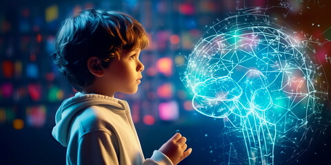 Digital hologram of a child's mind. Brain neuron network . Generative Ai