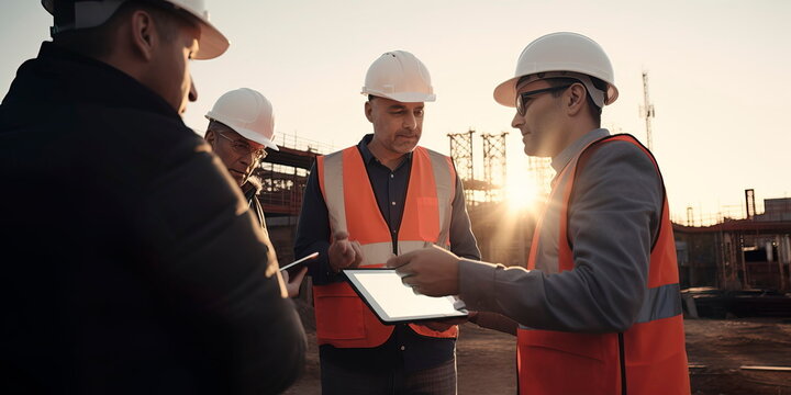 A team of specialists solves complex construction problems on a construction site. Generative Ai