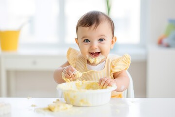 little child eating breakfast