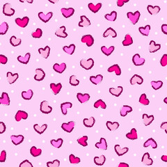 abstract pink love seamless pattern. magenta heart polka dots background. valentine's day pattern. good for fabric, fashion design, textile, wrapping paper, dress, wallpaper, card.