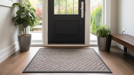 An image of a foot mat installed at the entrance to a house. - obrazy, fototapety, plakaty
