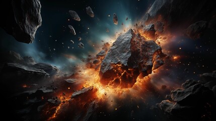 An image of a rocky asteroid flying through space. - obrazy, fototapety, plakaty