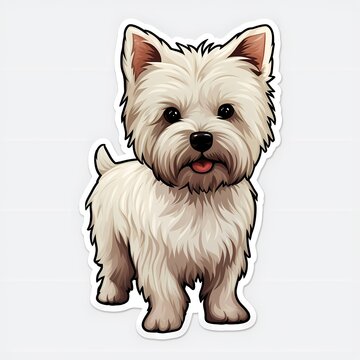 Sticker of small white dog with brown ears.