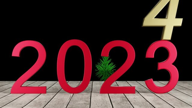 Filmato. Illustrazione 3D. Anno nuovo 2024. Capodanno 2024 in numeri. Il 2024 sostituisce il 2023..