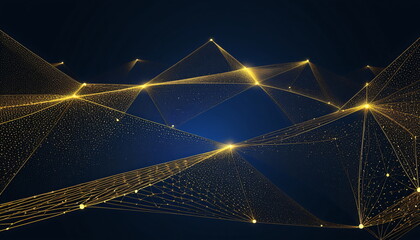 Digital Data Concept: Dark Blue Gold Glowing Lines - obrazy, fototapety, plakaty