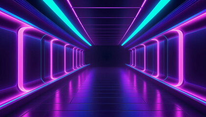 Abstract Art: Futuristic Corridor with Neon Lights