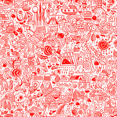 seamless abstract cartoon red and white doodles texture pattern