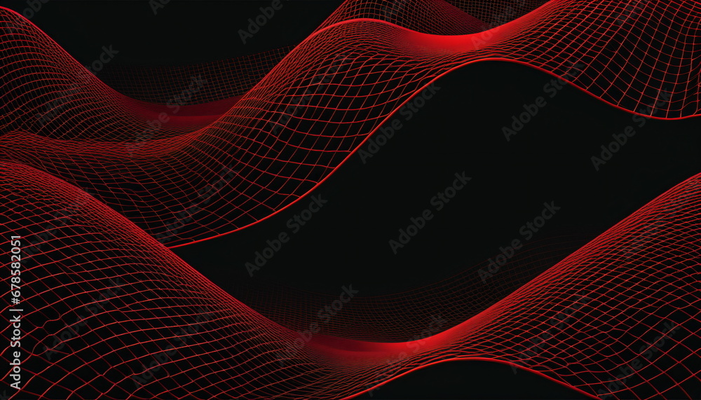 Poster futuristic flow: waving red net grid texture
