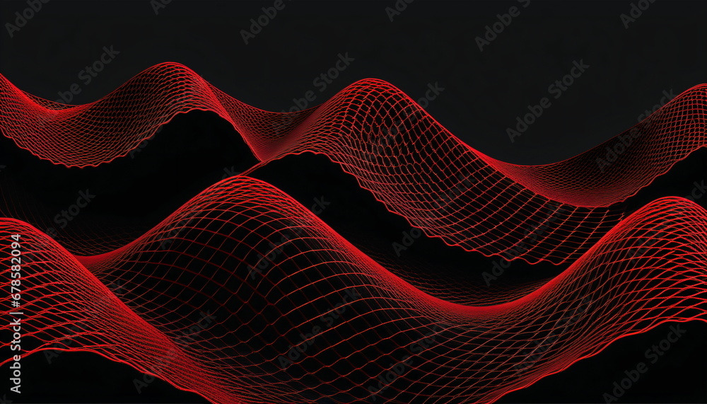 Poster digital dynamics: red net grid waves on black