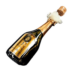 Watercolor Champagne Celebration Clipart for Stylish New Year Designs. Elegant New Year's Day Champagne Illustration - Festive Clipart. Luxury Hand-Painted Sparkling Champagne for Celebrations.