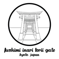 Circle Icon line Fushimi Inari Torii Gate. vector illustration
