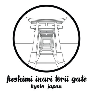 Circle Icon line Fushimi Inari Torii Gate. vector illustration
