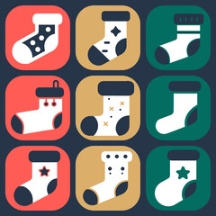 Set of Christmas Sock icon. Pictogram vector design.