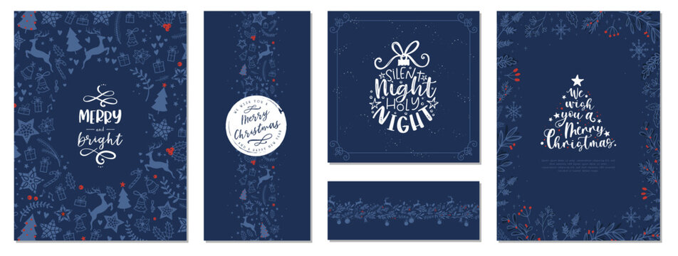Lovely hand drawn Christmas designs with text and decoration, elegant template, collection of matching card templates - great for invitations, cards, banners, wallpaper - vector design