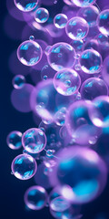 Transparent abstract soap bubbles on bpurplelue background 