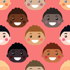 Vector seamless pattern with happy smiling children's faces. Illustration in flat style