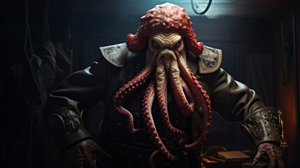 An octopus in a pirate costume