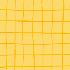 Hand Drawn yellow plaid with simple Vector snowy Pattern. Doodle Cottagecore Checks with Homestead Farmhouse winter wallpaper. New Years squiggle Graphic Background.