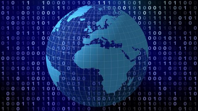 Cybersecurity interconnected network of cybersecurity through backdrop featuring binary code, algorithm, and spinning globe, evolving nature of digital protection