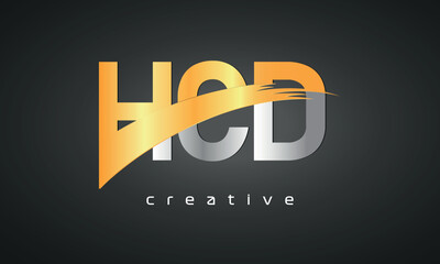 HCD Letters Logo Design with Creative Intersected and Cutted golden color