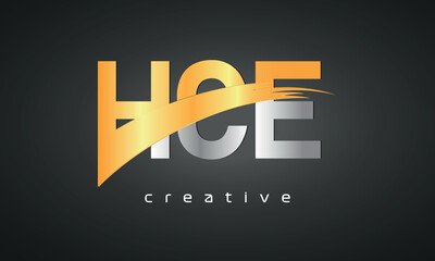 HCE Letters Logo Design with Creative Intersected and Cutted golden color