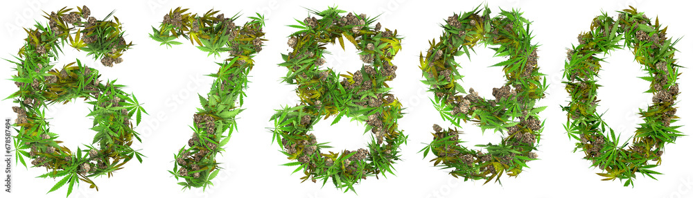 Wall mural weed and buds numbers letters 3d render - Wall murals