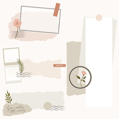 vector set of scrapbook elements, torn and ripped paper, notepad and memo pad stickers