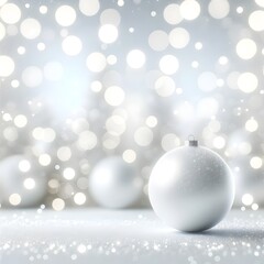 Naklejka na ściany i meble Christmas background with white baubles and bokeh lights.