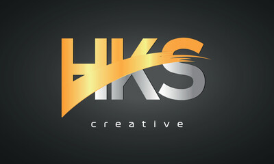 HKS Letters Logo Design with Creative Intersected and Cutted golden color