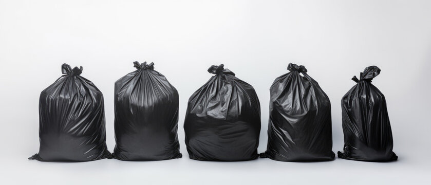 waste, black garbage bags plastic pile stack isolated on white