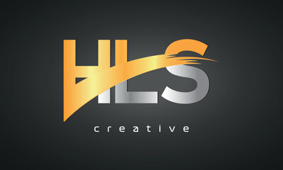 HLS Letters Logo Design with Creative Intersected and Cutted golden color