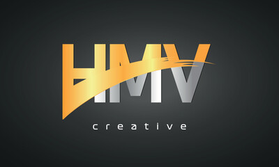 HMV Letters Logo Design with Creative Intersected and Cutted golden color