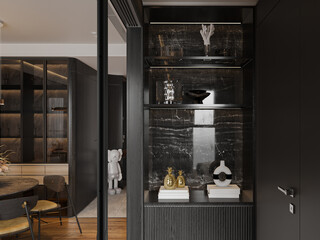 Wall Showcase with Expensive items for interior, 3D rendering