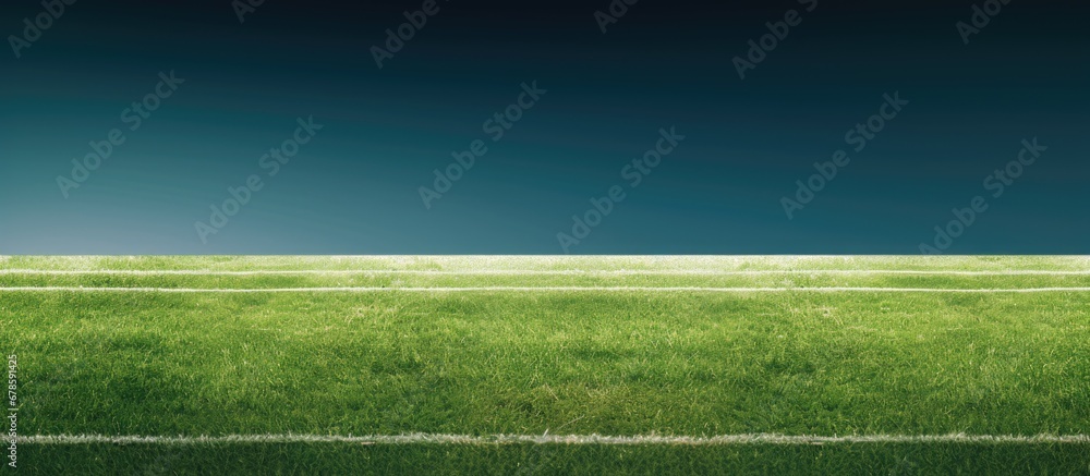 Wall mural grassy football field with white markings and shade